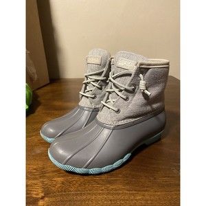 SPERRY Saltwater Grey Rubber 6 Women Duck Rain Boots
